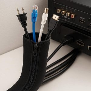 12 Neoprene Cable Management Sleeve Flexible Cord Concealer Wrap with Zipper for Home Theater