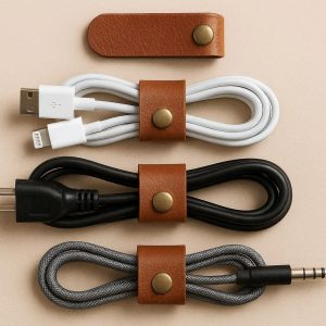 15 Leather Cable Organizer Straps Reusable Cord Wrap Ties with Metal Button for Travel