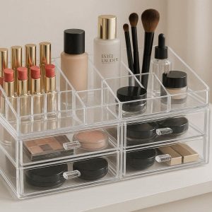 Clear Acrylic Makeup Organizer Cosmetic Storage Box for Vanity Tabletop Neat Display